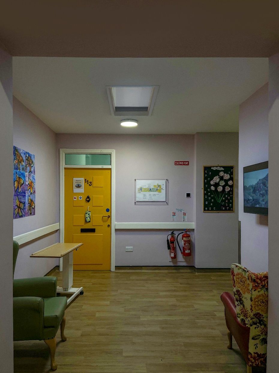 Artificial skylight above a windowless residential corridor